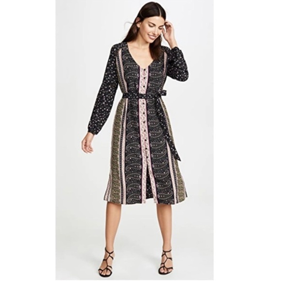 Cupcakes and Cashmere Boho Print Long Sleeve Midi Dress with Belt sz M NWT - Picture 5 of 16